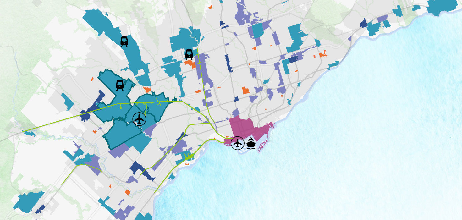 Map of business districts in the innovation corridor.