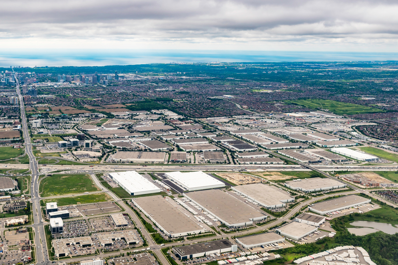 An aerial shot of our "Race for Space" employment lands in Northern Toronto.