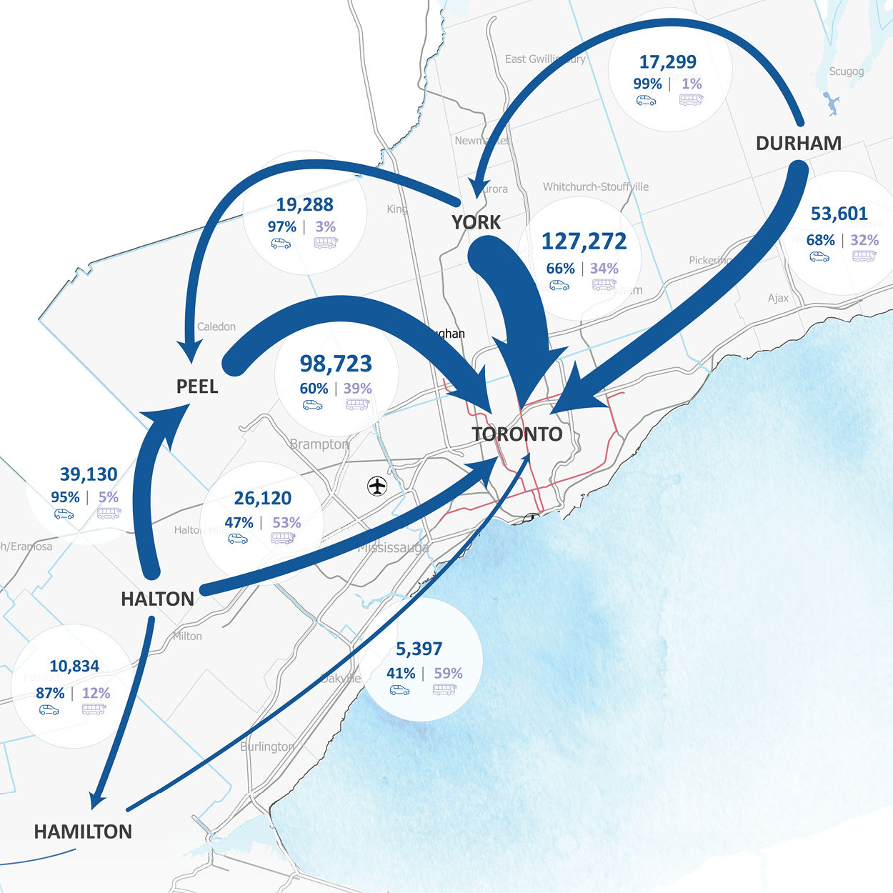 Map showing the Innovation Corridor’s commuter flow.