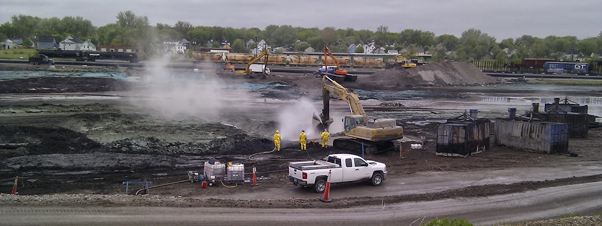 Construction site with tractor and workers