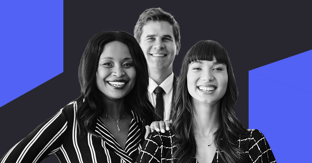 Three people smiling with PULSE branding behind them.