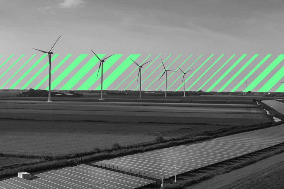 A shot of many rows of solar panels.