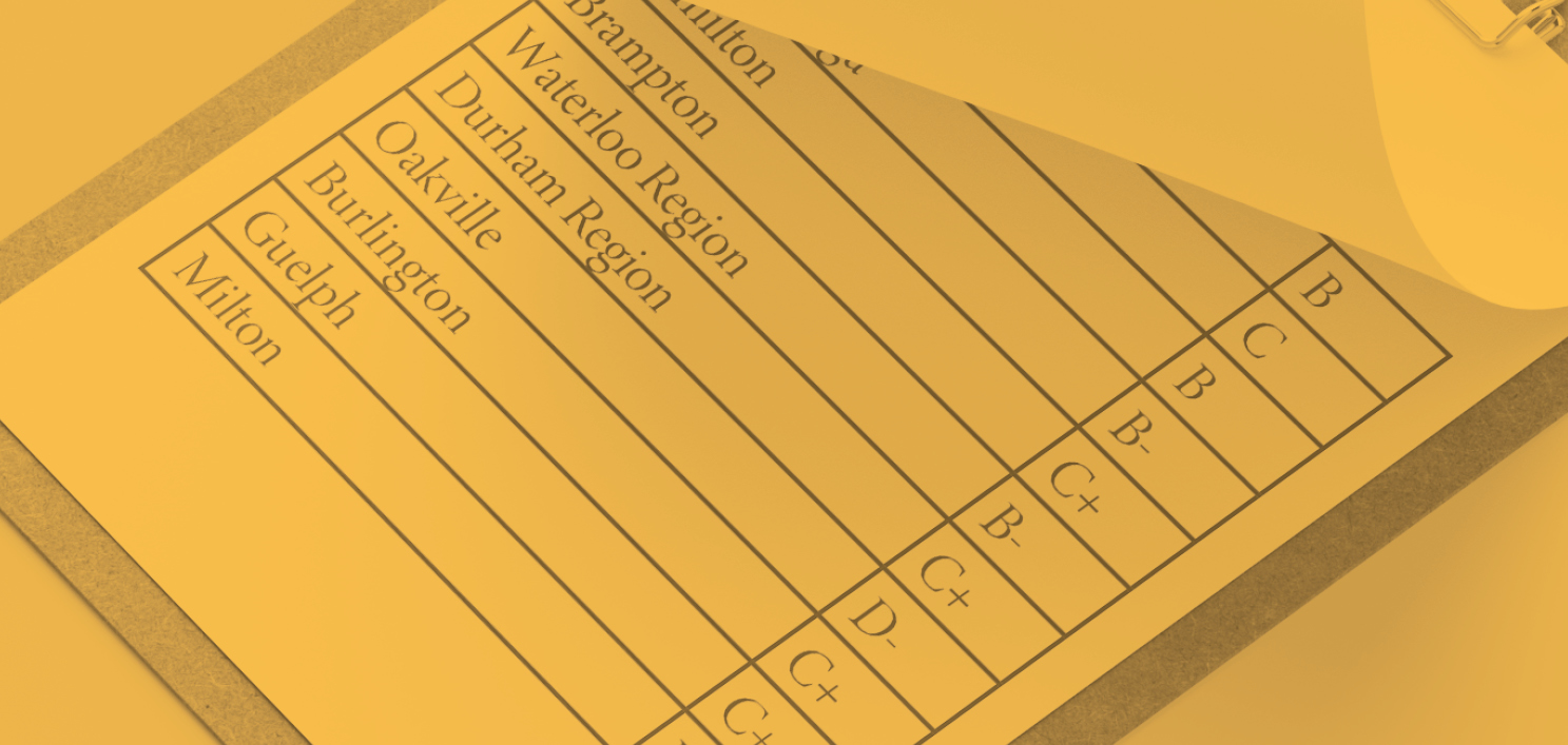 Transit report cards in a yellow tint.