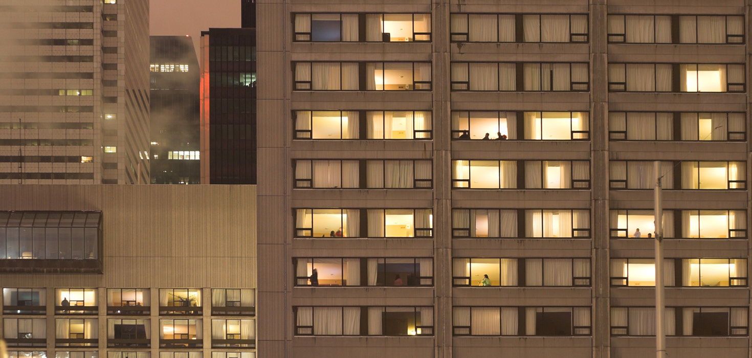 A profile of a Toronto apartment at night.