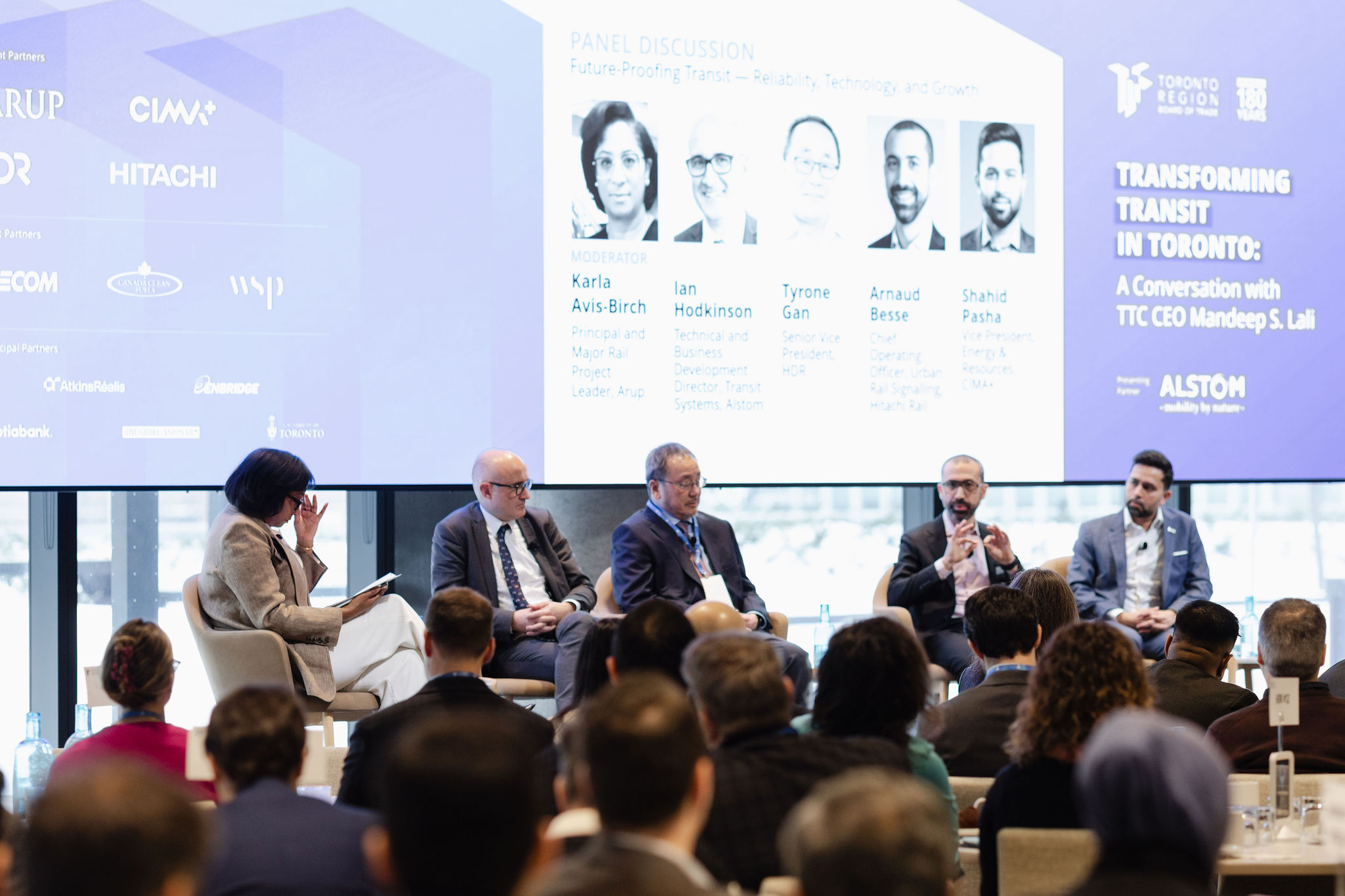 Transit industry leaders participate in a panel discussion on reliability, capacity, and innovation during the Transforming Transit in Toronto event in the Toronto region.