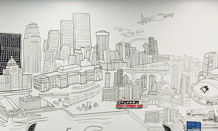 Hand drawn mural of Toronto. 